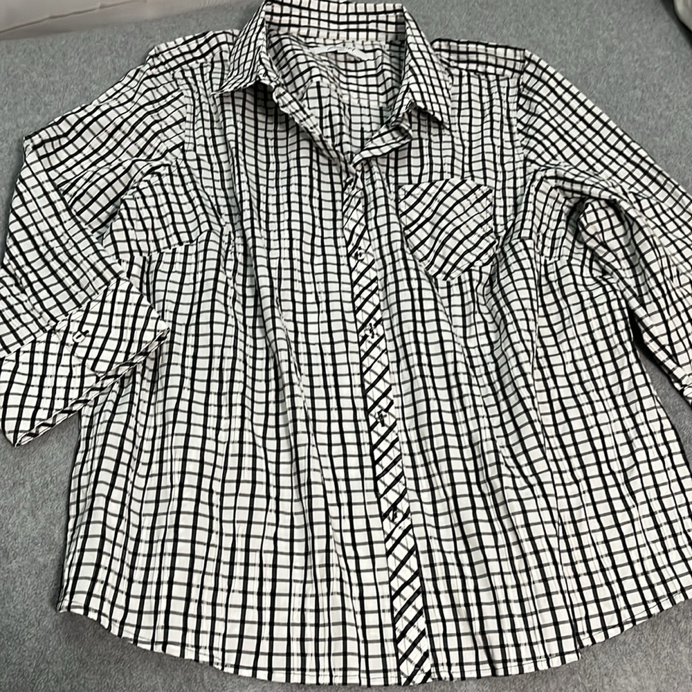 Foxcroft Hampton Button Top Womens Size 20 Black White Plaid Mature Casual - Picture 10 of 10